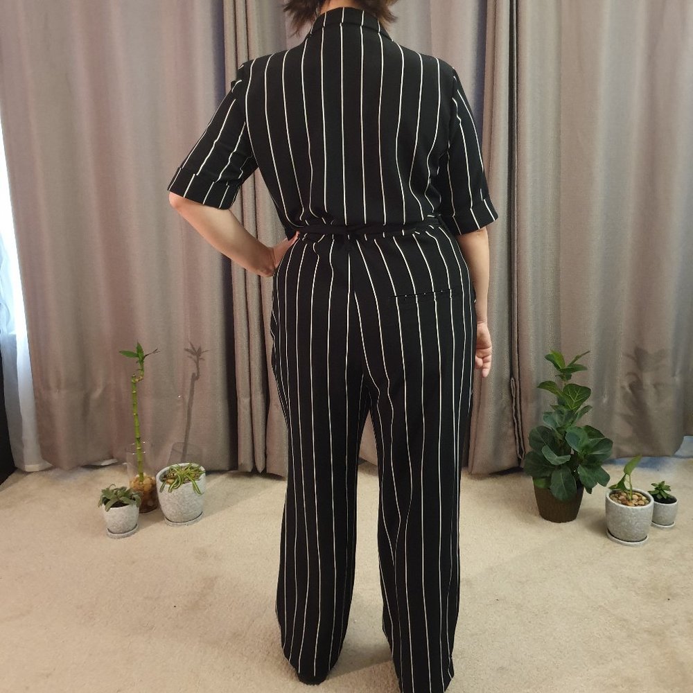 Monki striped belted utility jumpsuit